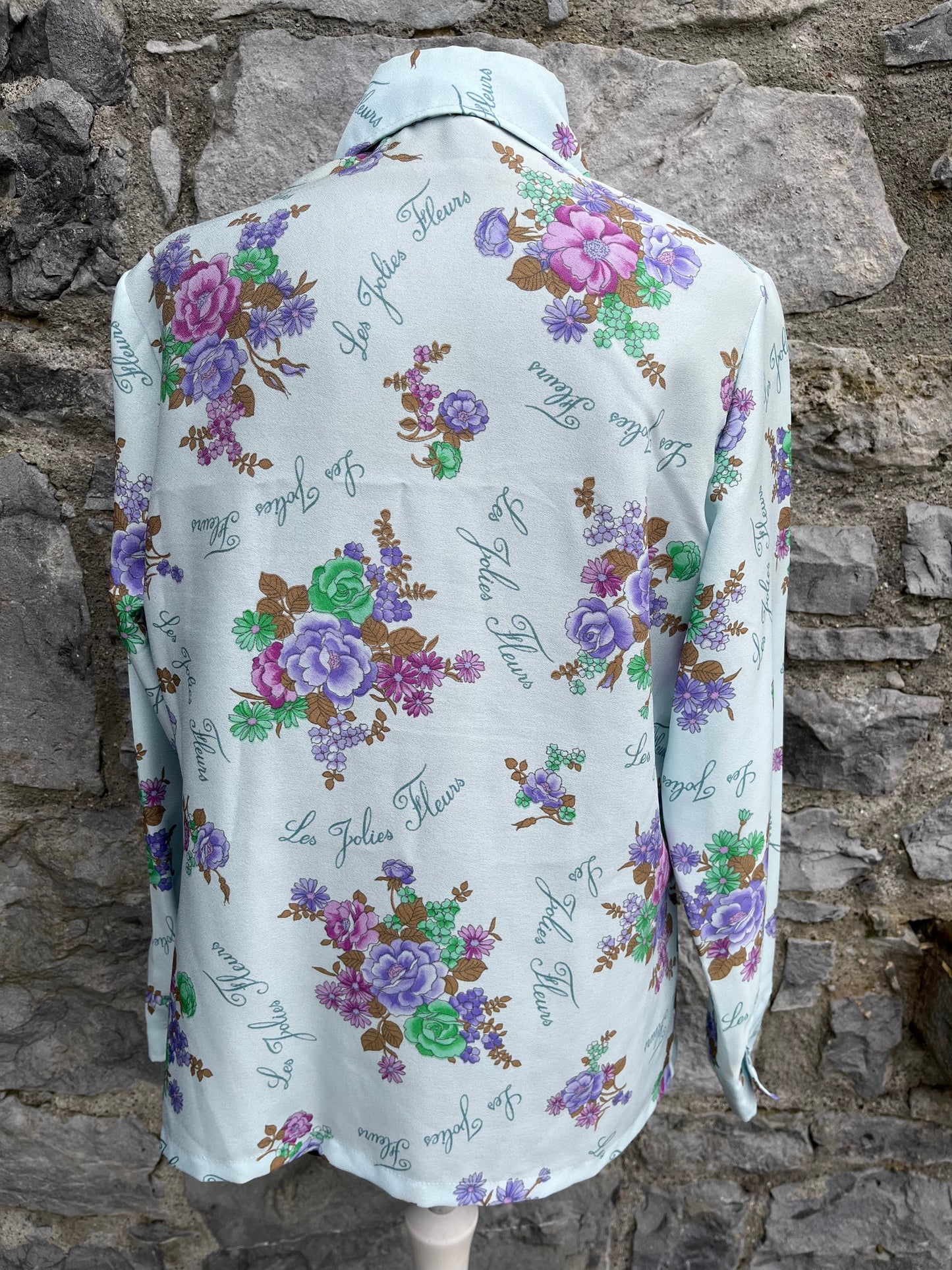 70s blue floral blouse uk 10-12