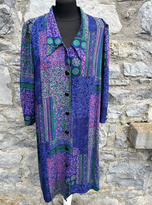 80s purple&teal pattern dress uk 12-14