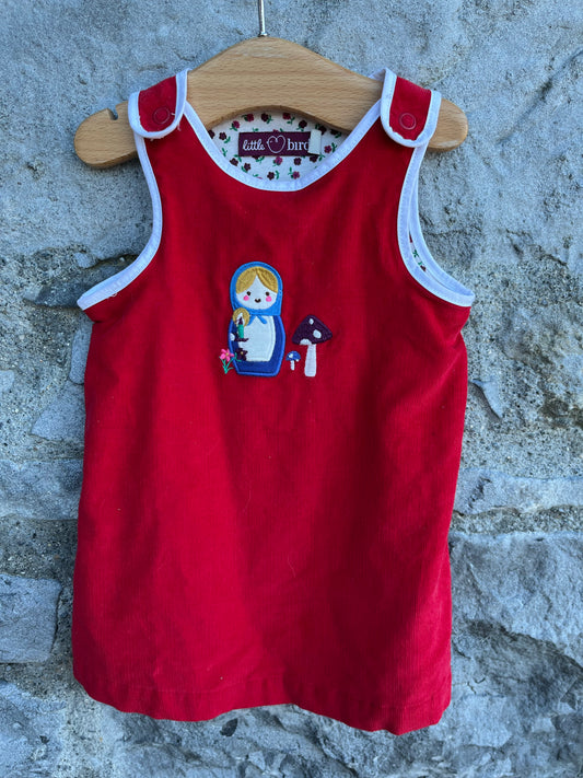 Red pinafore  0-3m (56-62cm)