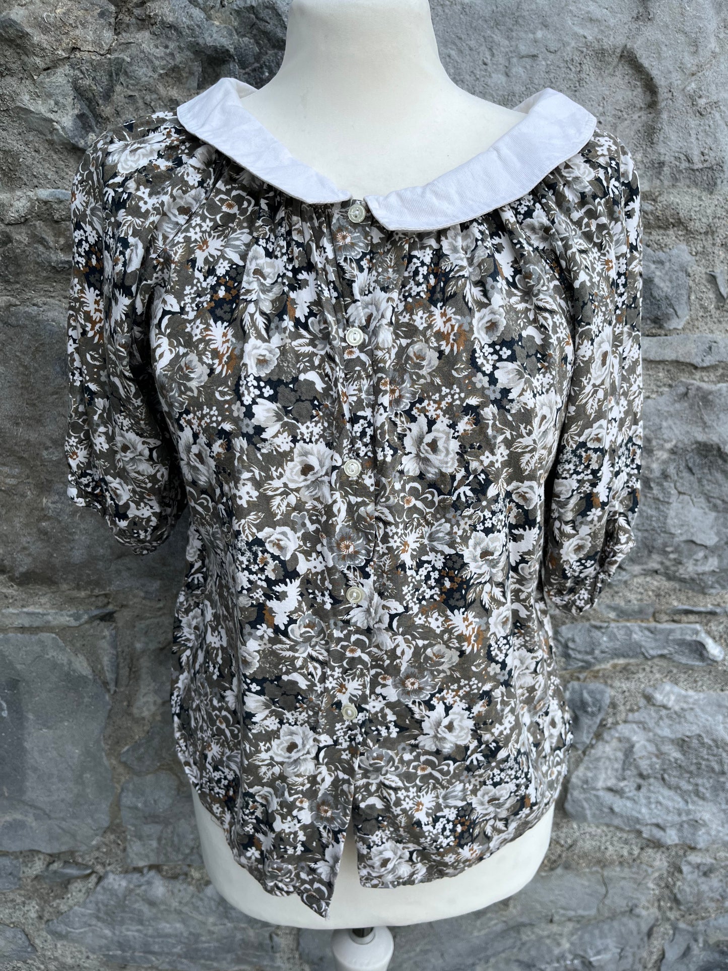 80s grey floral top uk 8-10