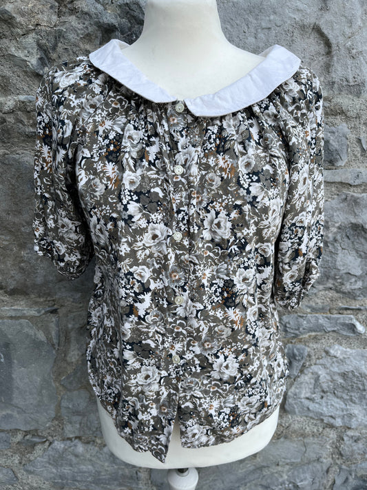 80s grey floral top uk 8-10