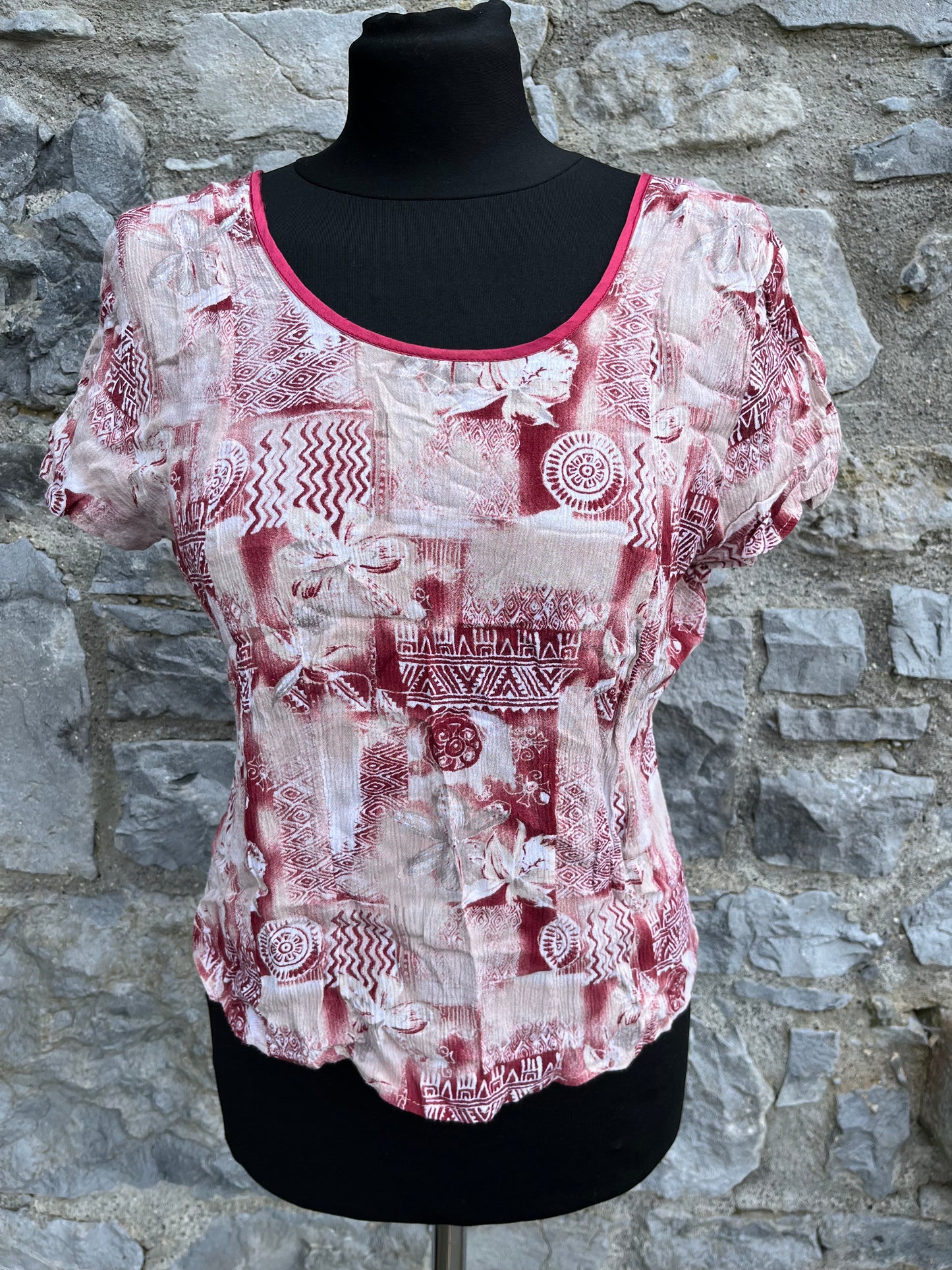 80s maroon floral top uk 8-10