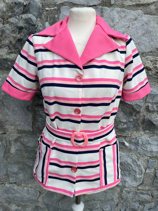 70s pink stripy top uk 8