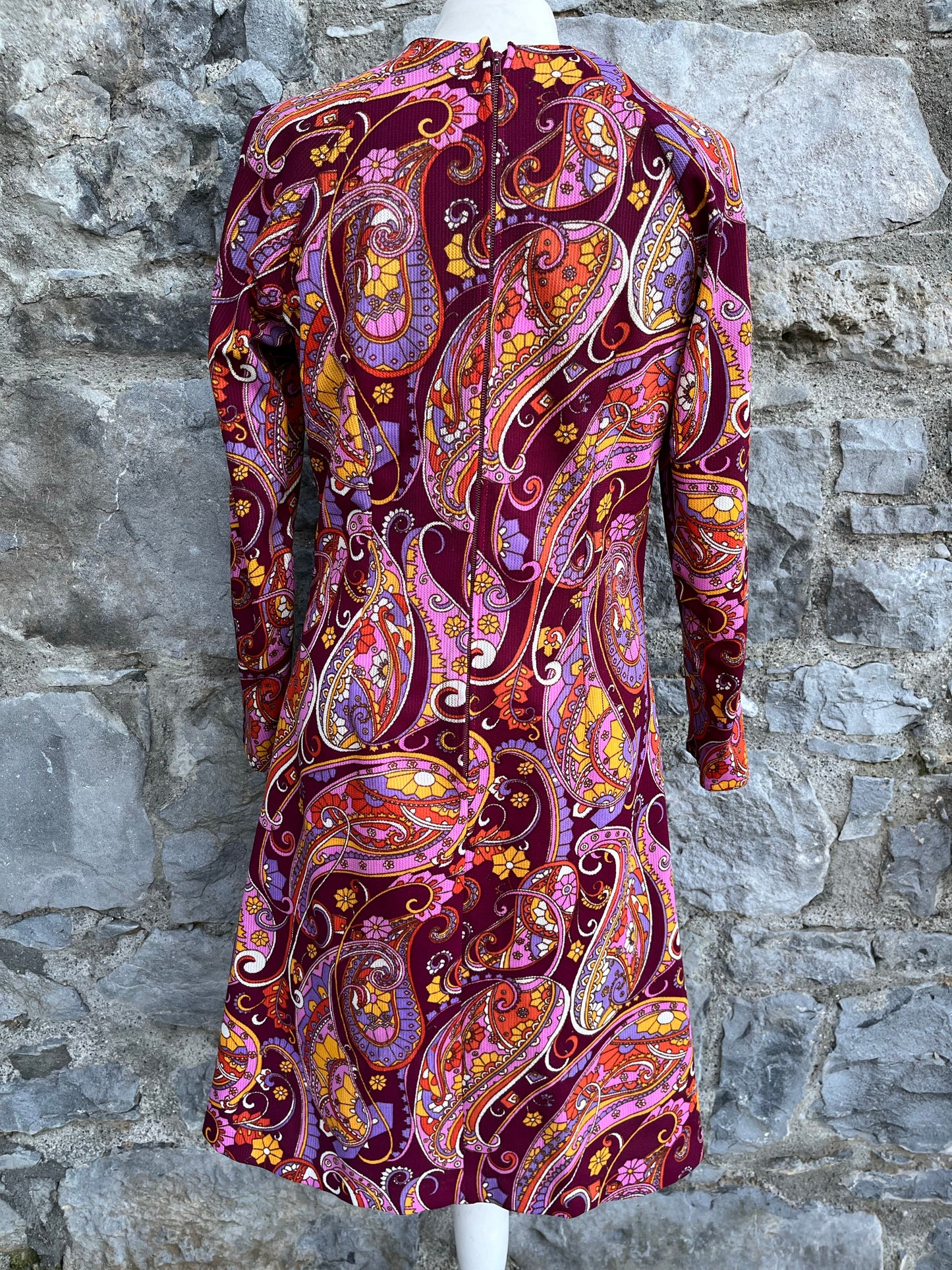 70s maroon paisley dress uk 8-10