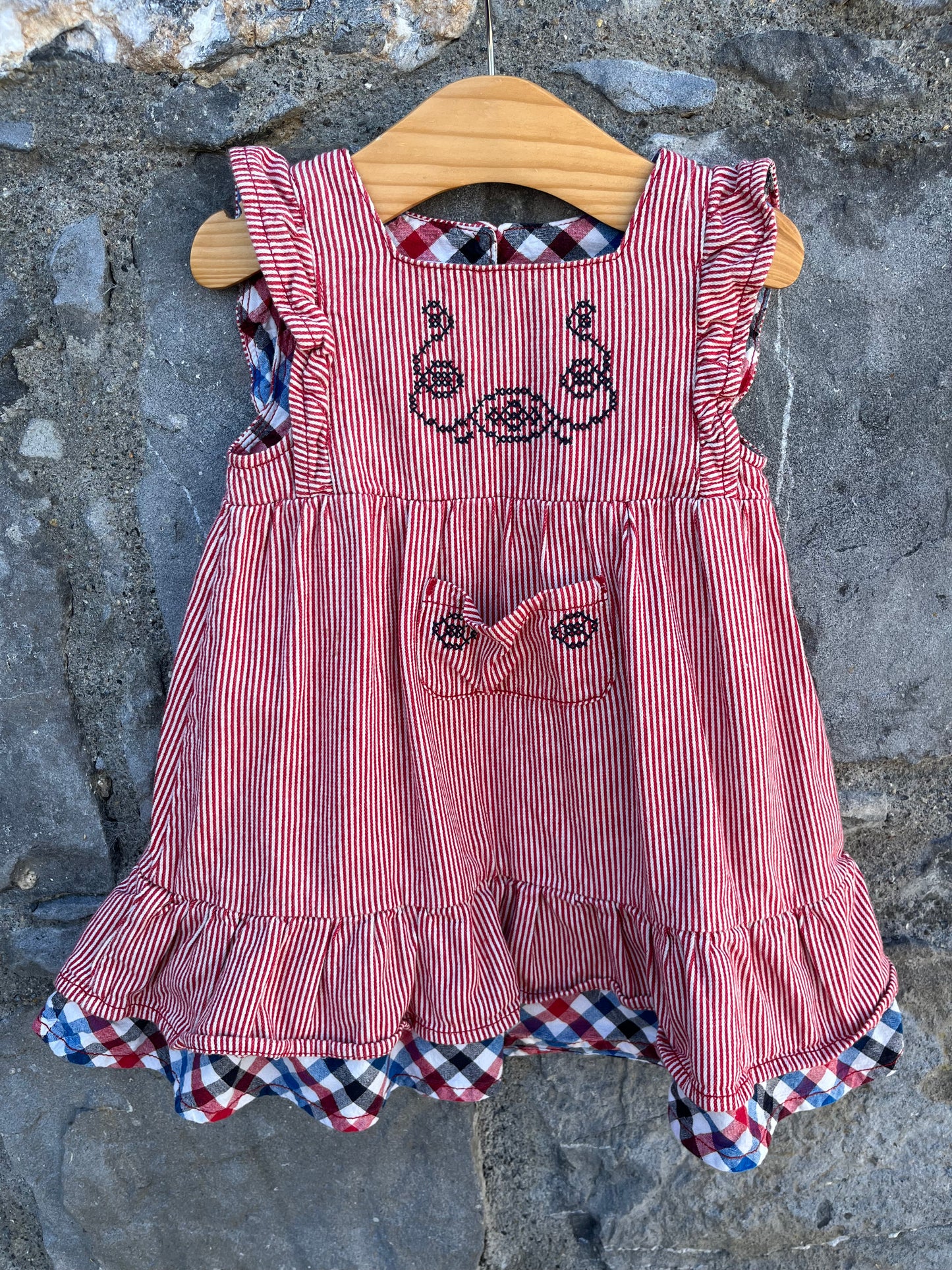 Red stripy pinafore   12-18m (80-86cm)