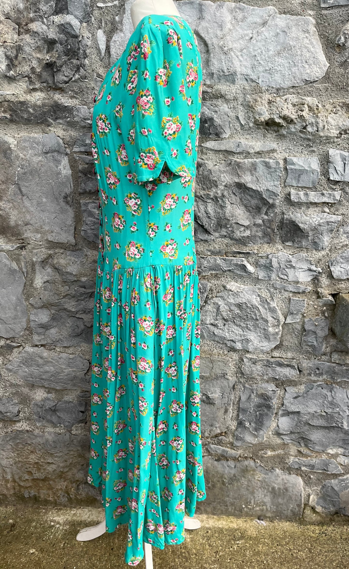 80s green floral dress   uk 10