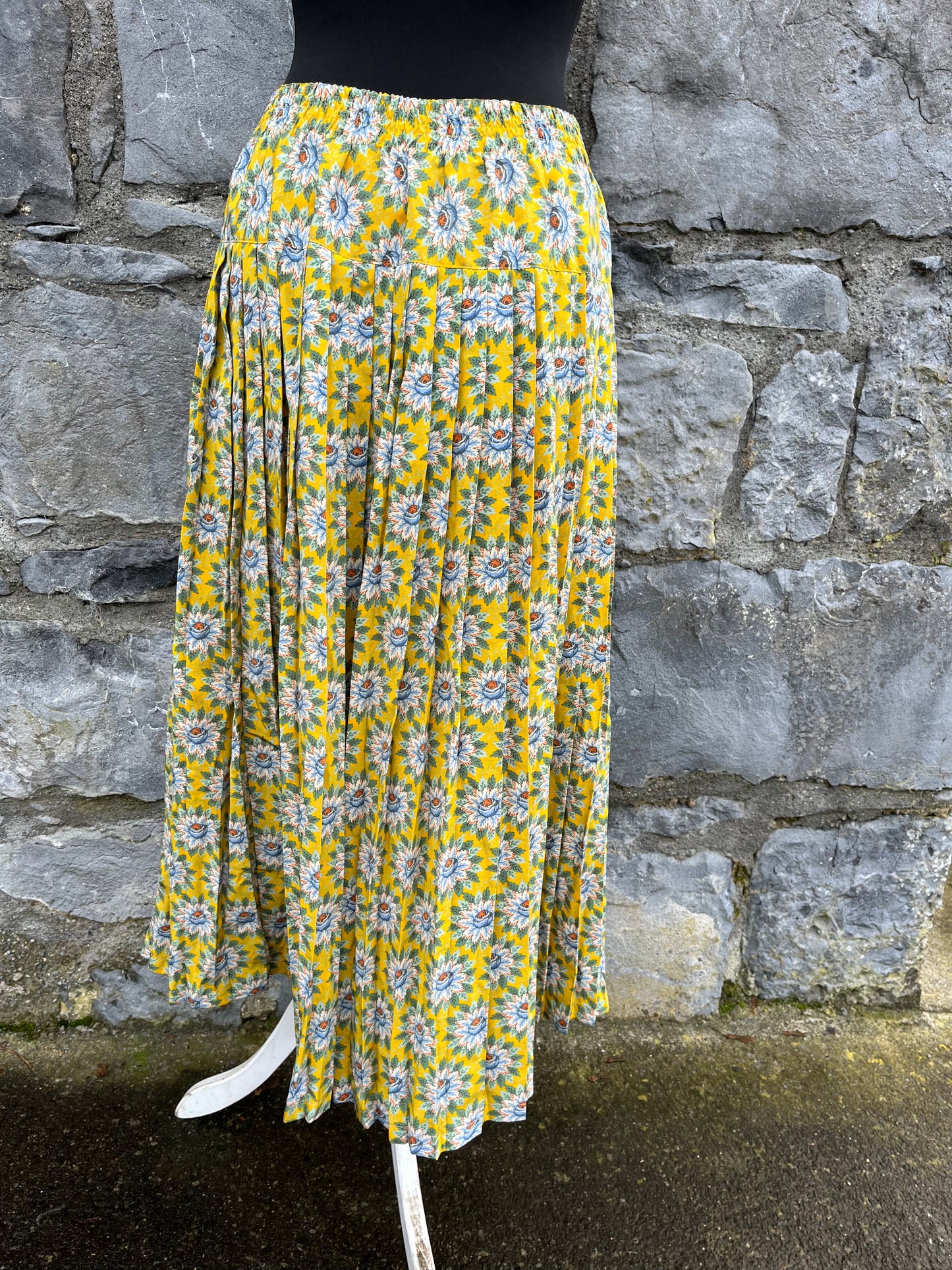 90s yellow floral skirt uk 12