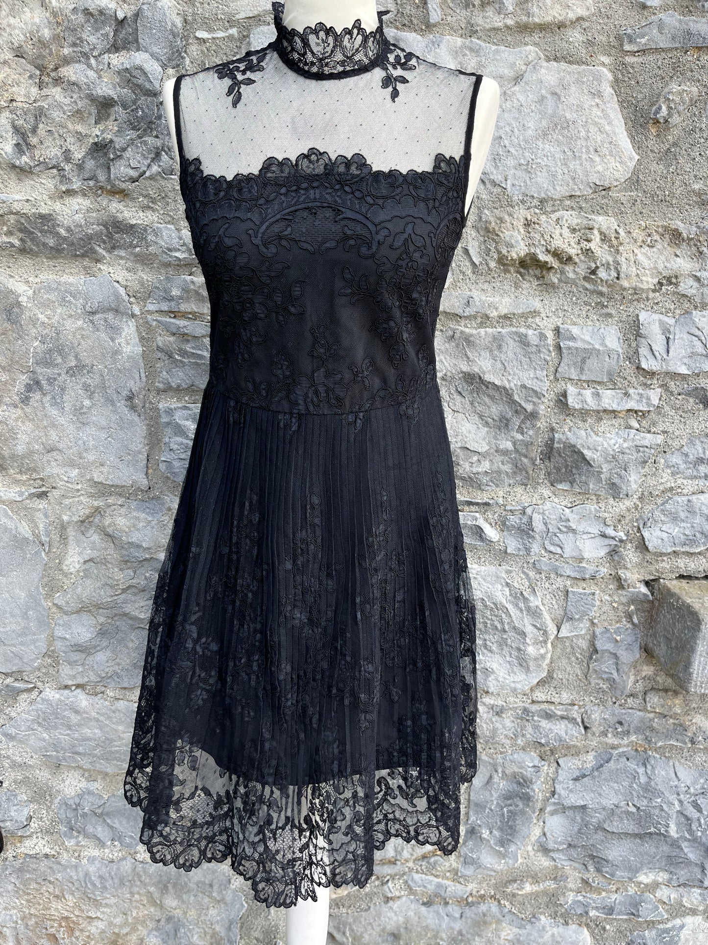 70s black lace dress uk 8