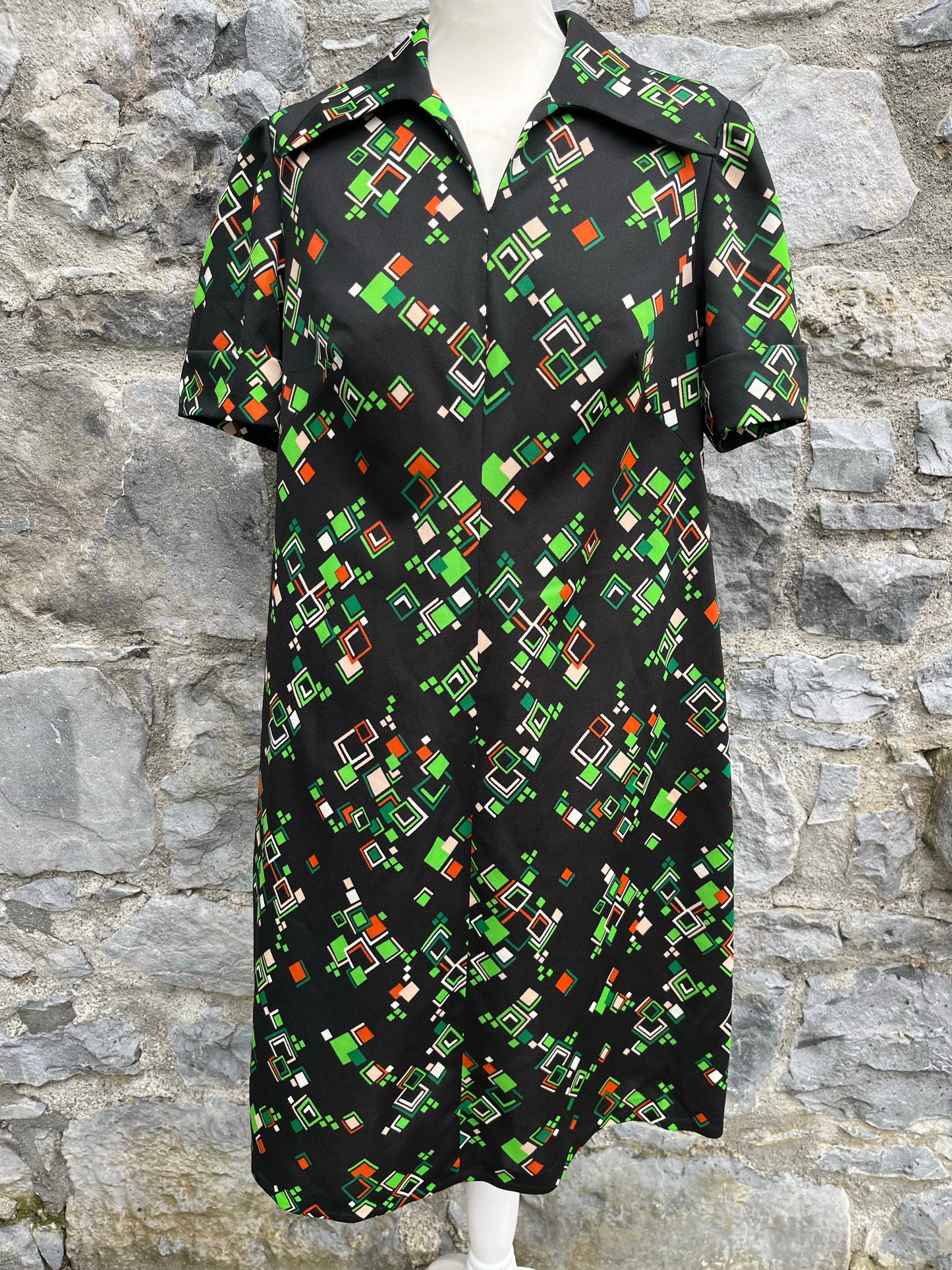 70s green diamonds dress uk 8-10