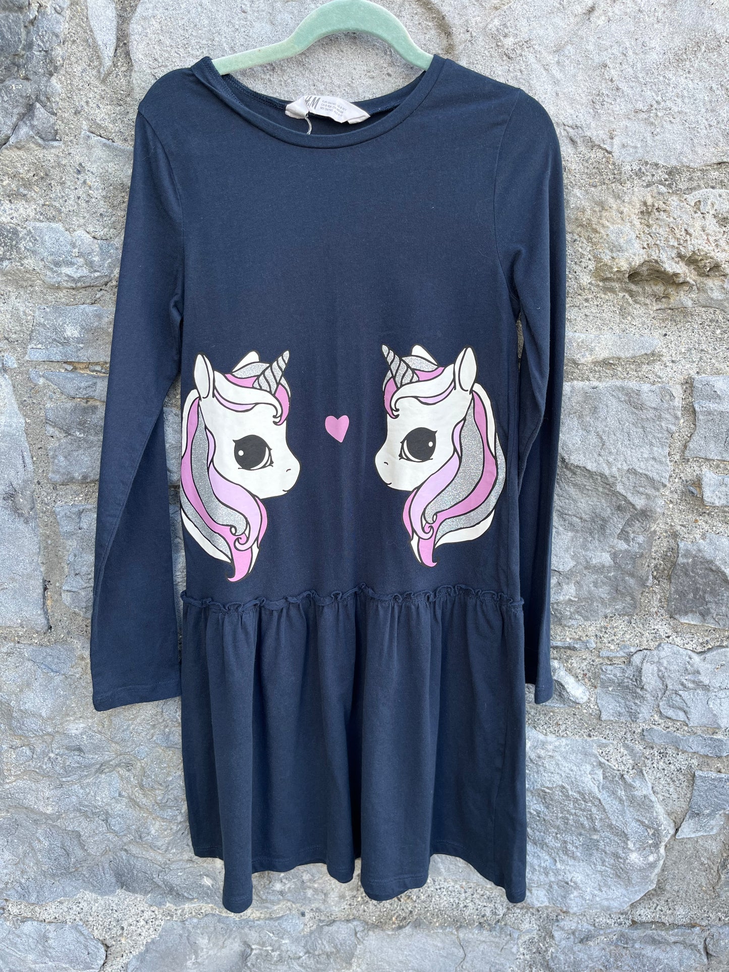 Navy unicorns dress   9-10y (134-140cm)