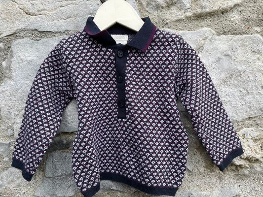 Maroon patterned knitted top  6-9m (68-74cm)