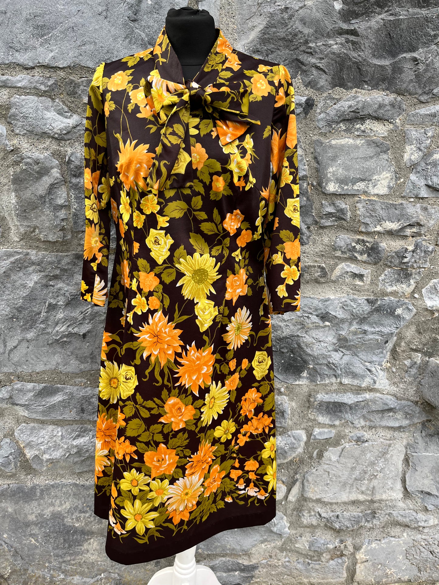 70s yellow floral dress uk 8-10