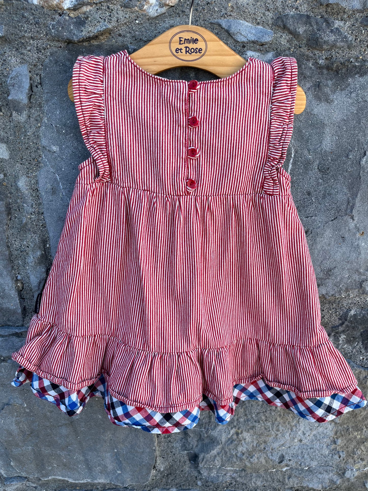 Red stripy pinafore   12-18m (80-86cm)