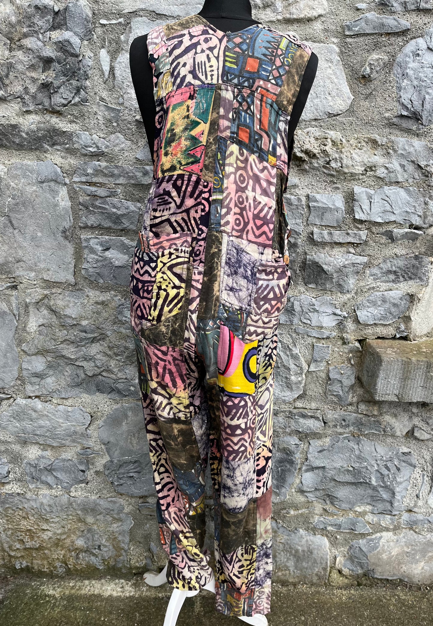 80s boho patchwork dungarees uk 12-14