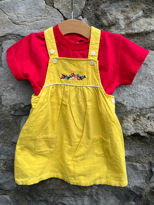 Yellow cord pinafore&T-shirt  9-12m (74-80cm)