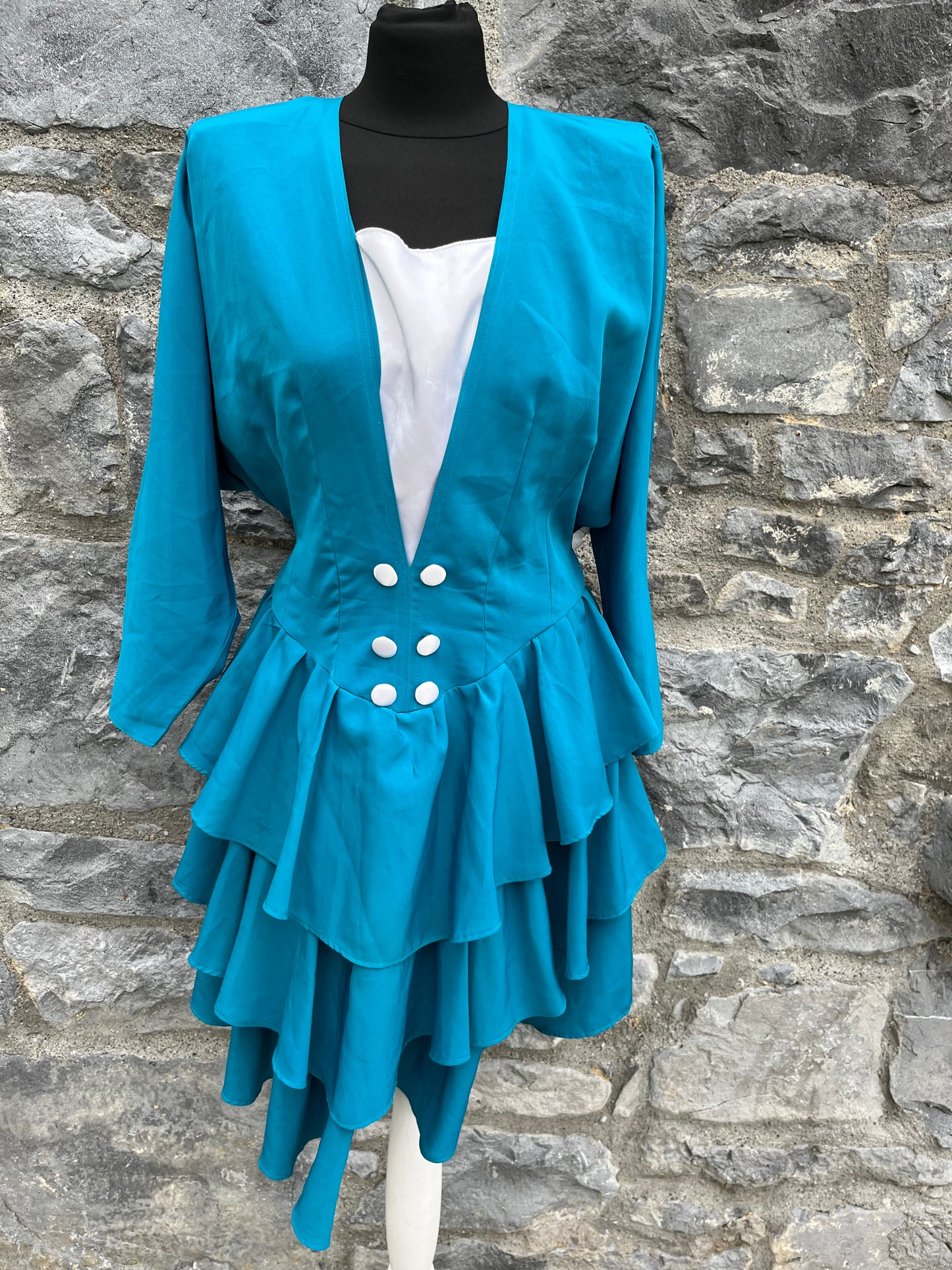 80s teal tiered tunic uk 10-12