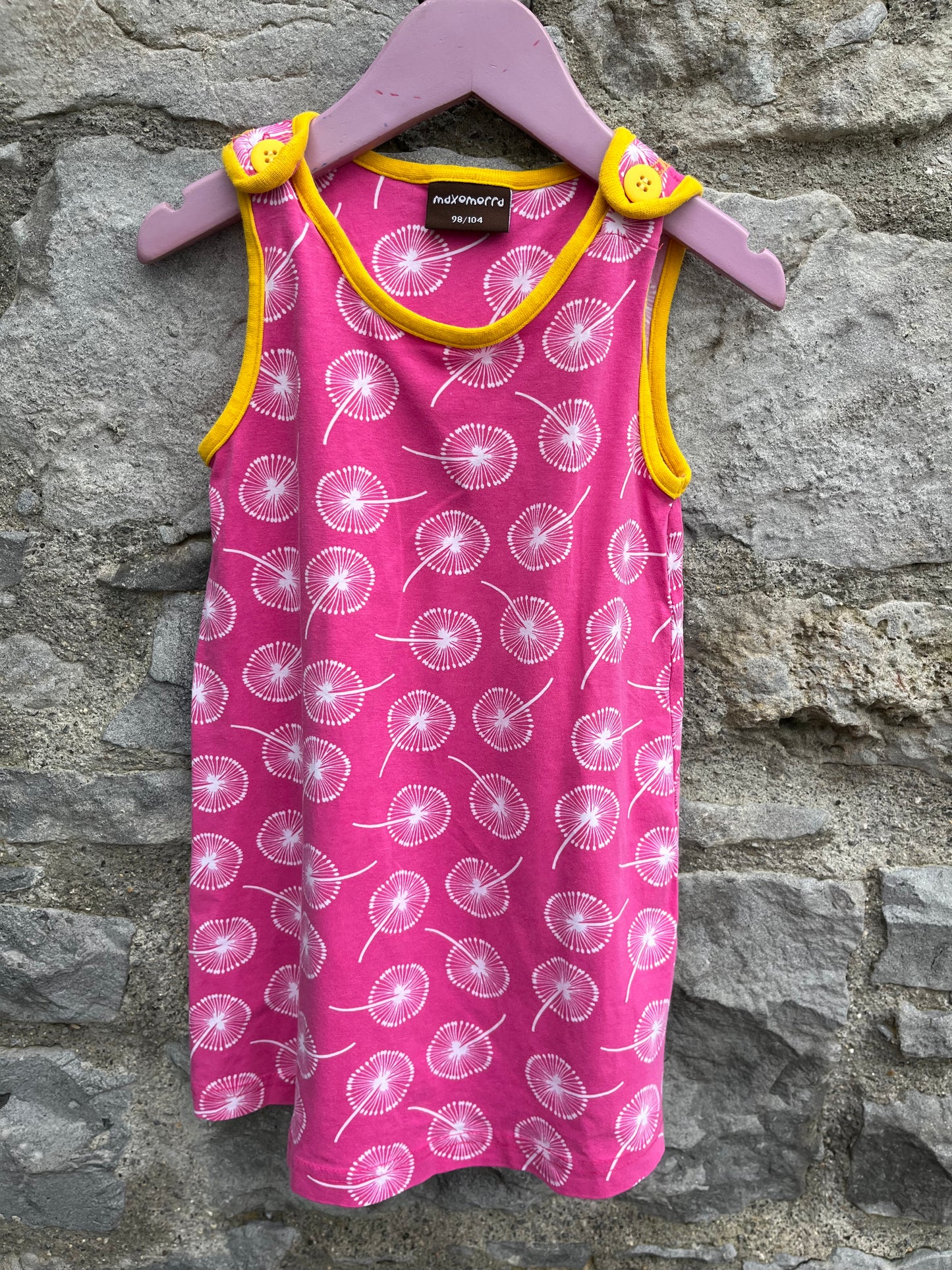 Pink dandelion pinafore   3-4y (98-104cm)