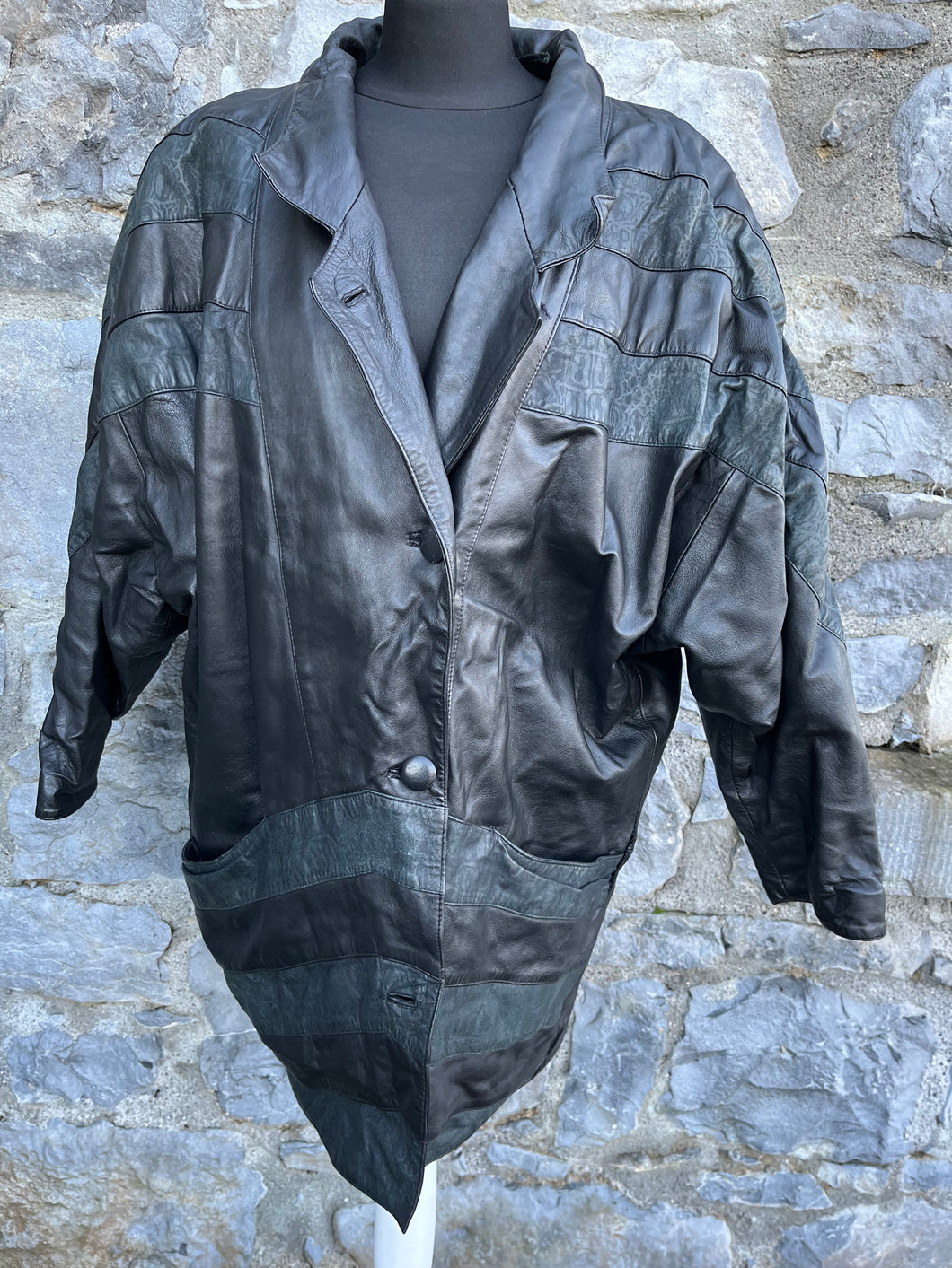 80s leather long jacket uk 12