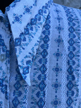 Load image into Gallery viewer, 80s blue floral panels shirt uk 10-12
