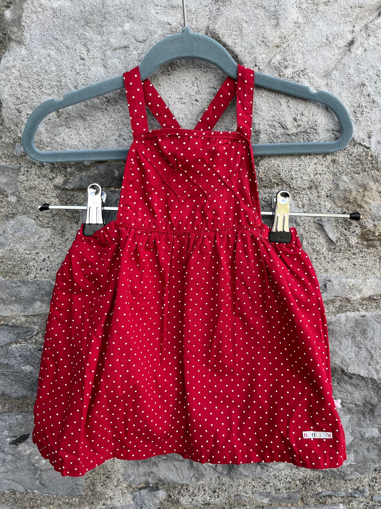 Red spotty pinafore   3-6m (62-68cm)