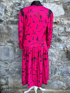 80s pink leaves dress uk 10-12