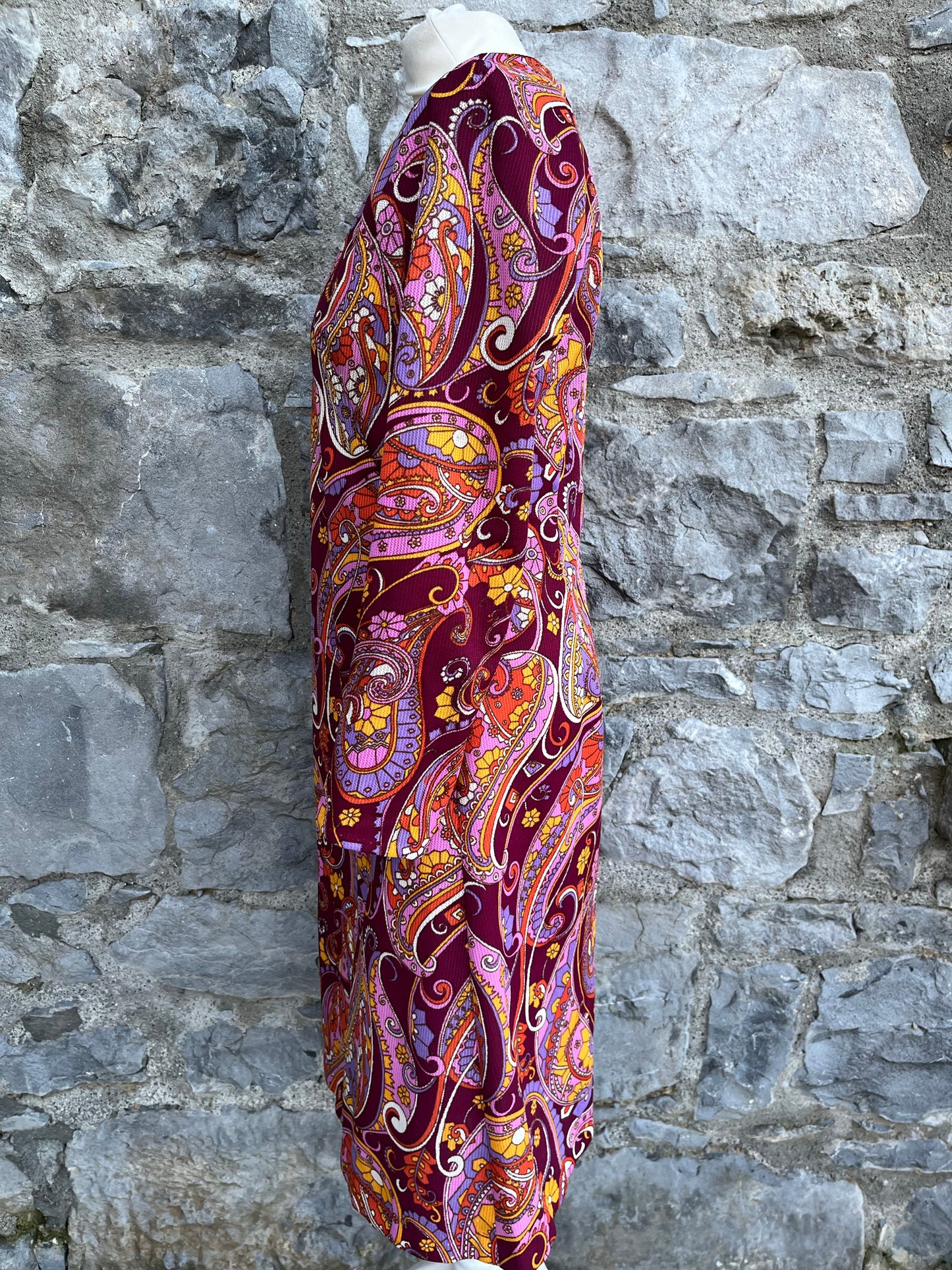 70s maroon paisley dress uk 8-10