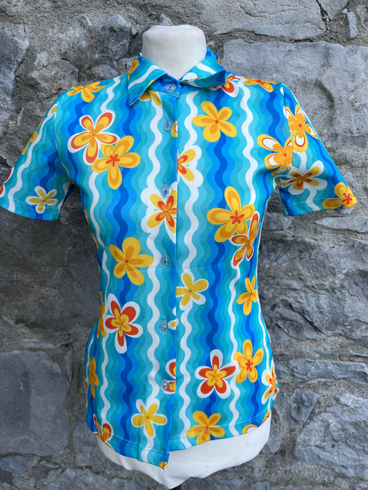 90s yellow flowers shirt uk 6-8