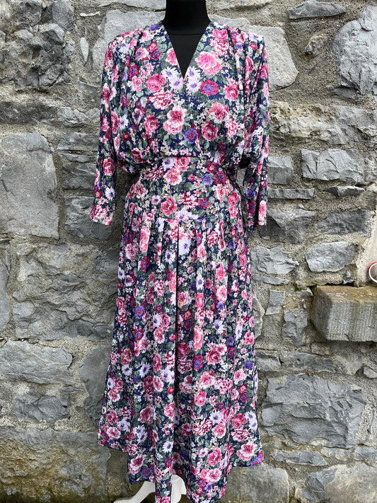 80s floral midi dress uk 12