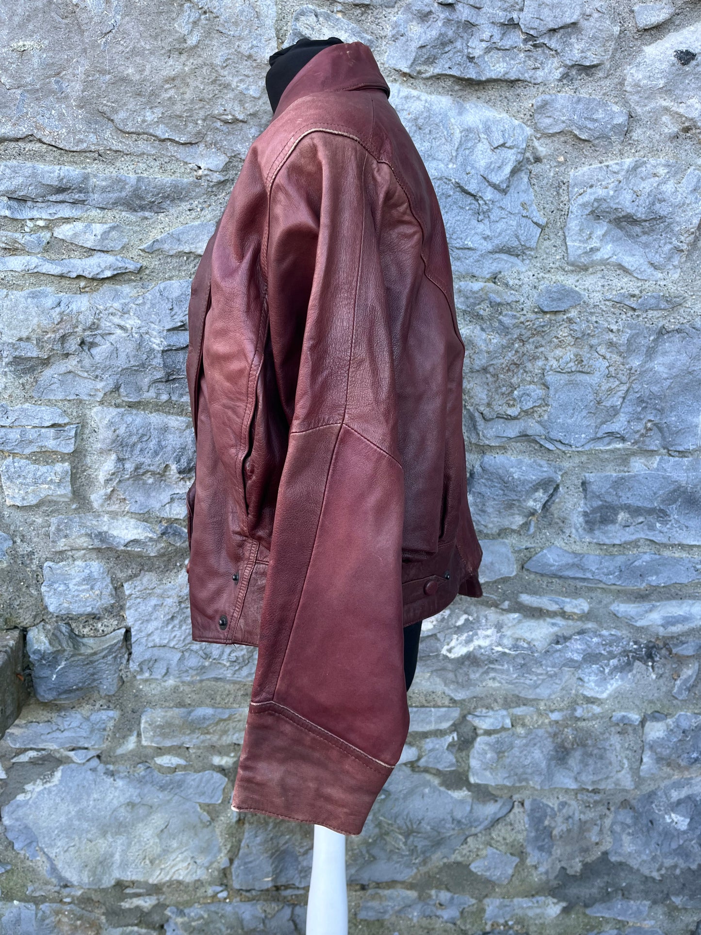 80s maroon leather jacket uk 12-14