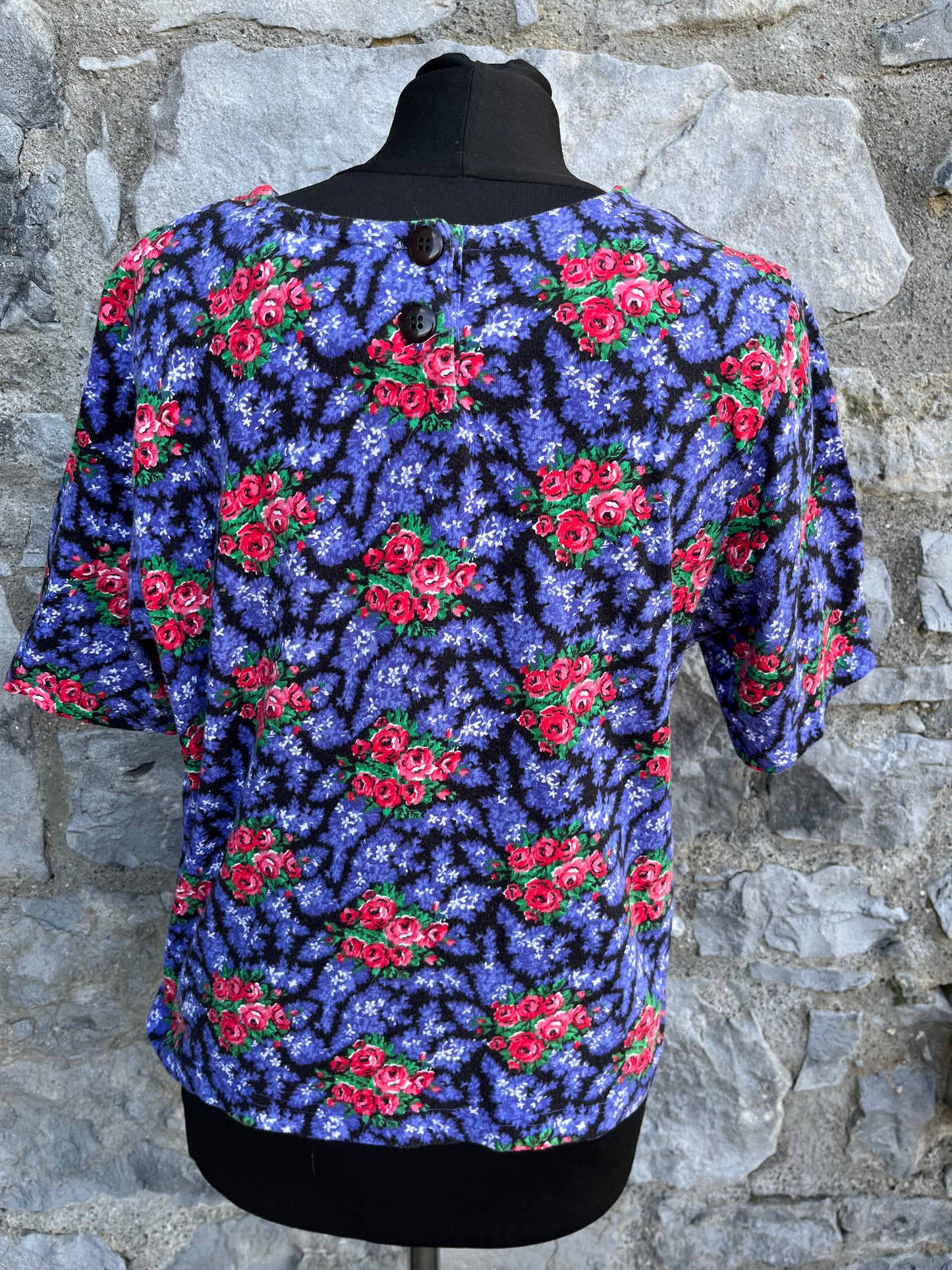 90s red& blue flowers top uk 10-12