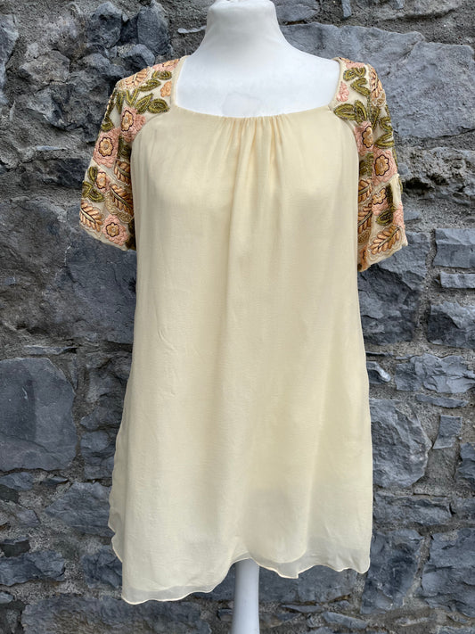 Beige tunic with beaded sleeves uk 8-10