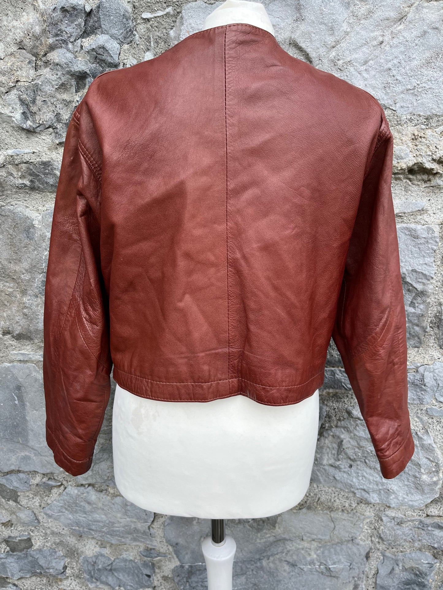 Brown leather short jacket uk 10