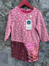 Load image into Gallery viewer, Hearts&amp;sequins dress   3-4y (98-104cm)
