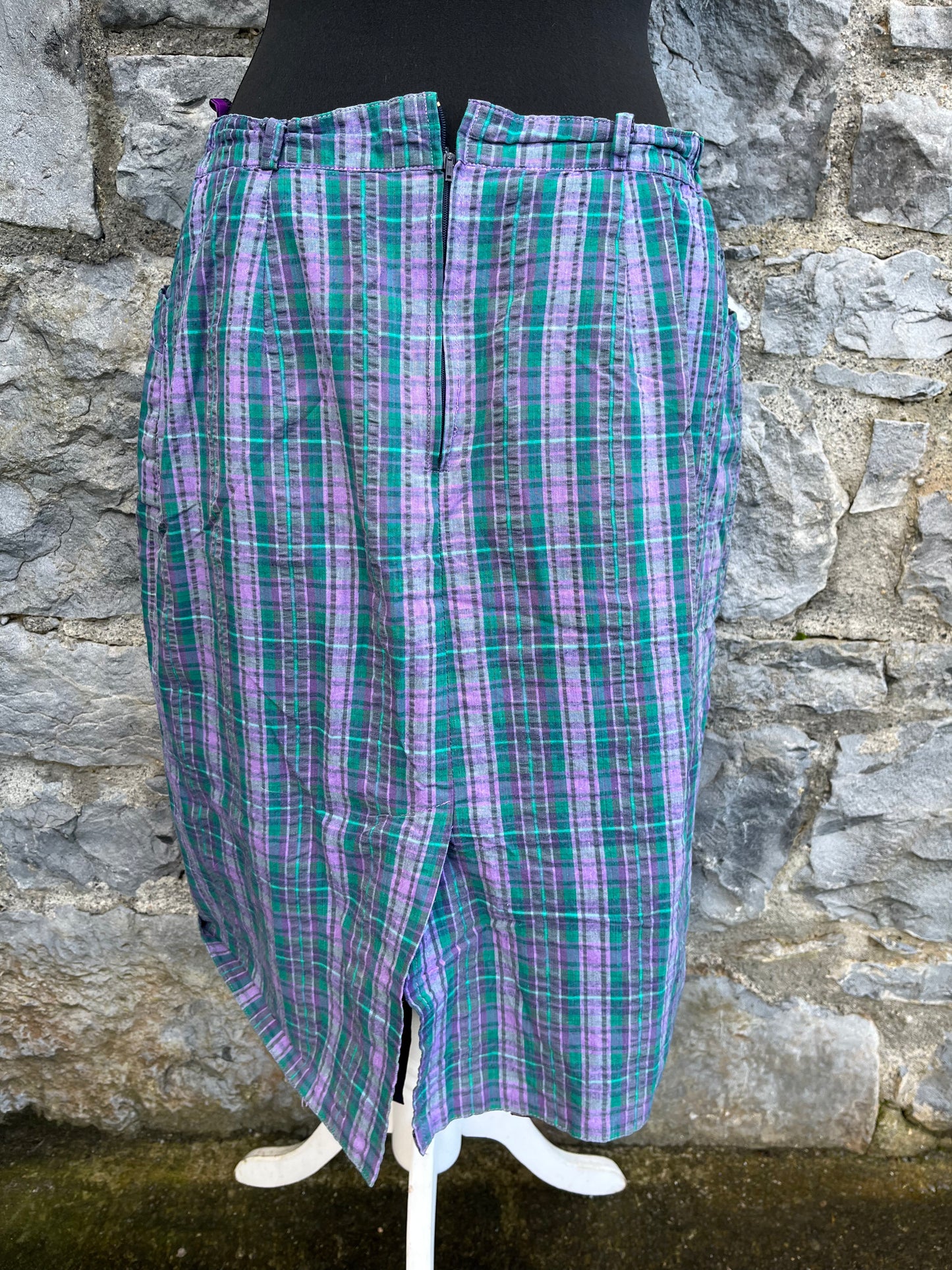 80s purple check skirt uk 14