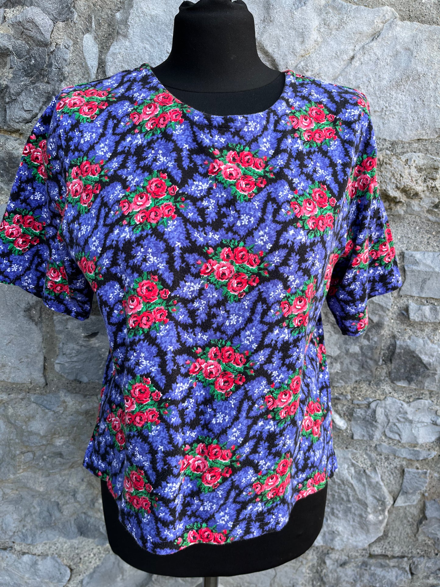 90s red& blue flowers top uk 10-12