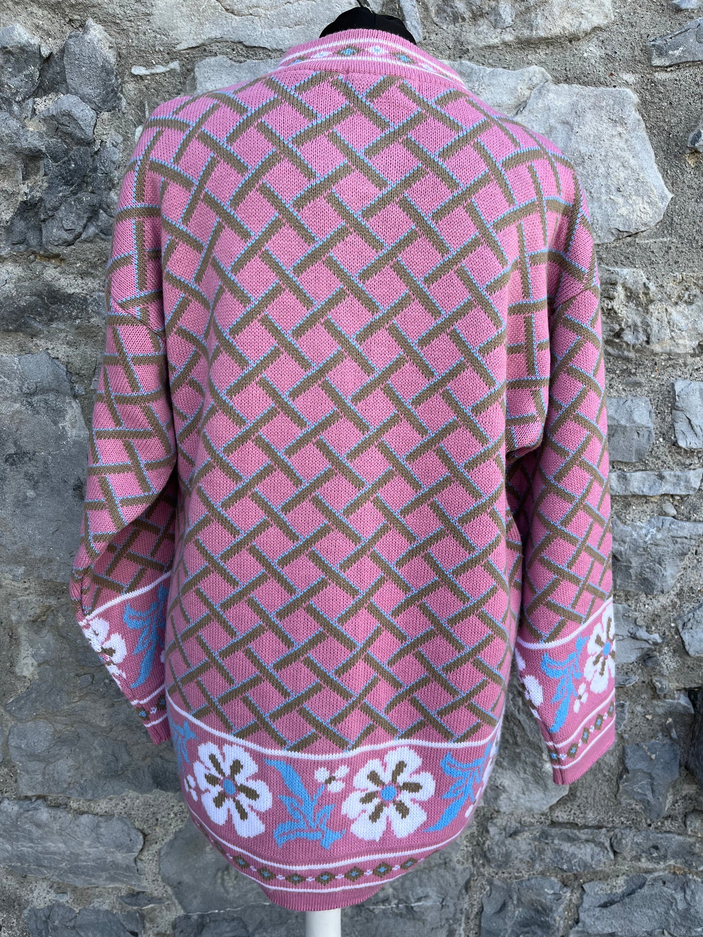 80s pink floral cardigan uk 10-12