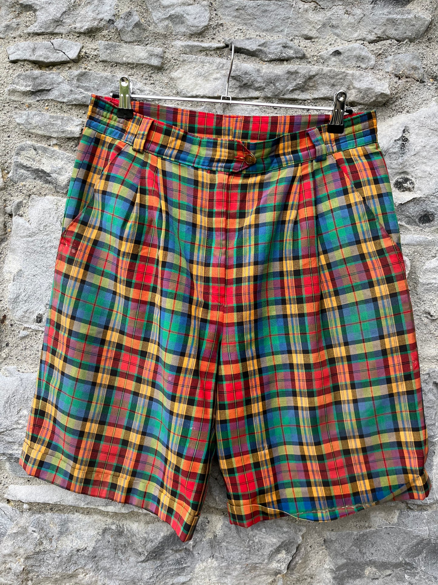 80s Green&orange tartan shorts uk 12-14