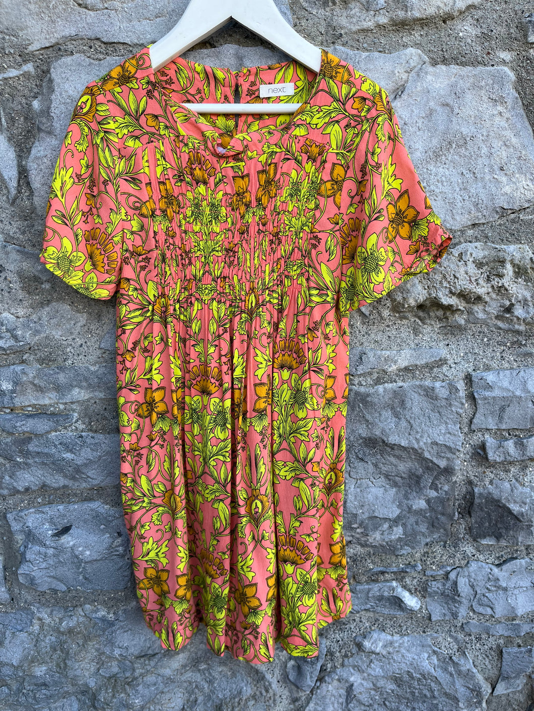 Lime&orange floral dress   7y (122cm)
