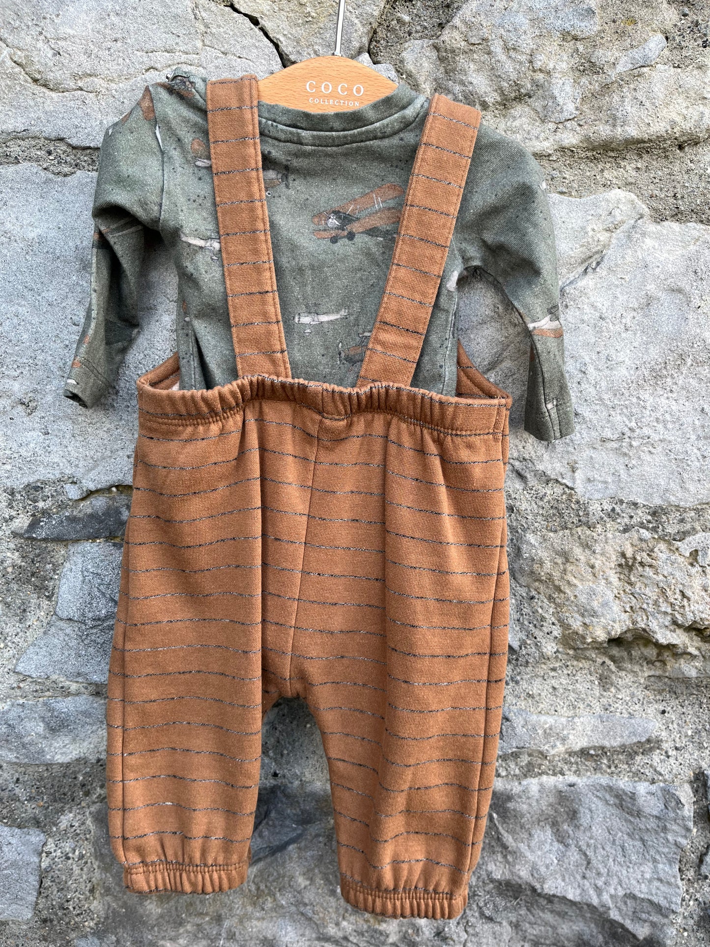 Planes khaki vest&dungaress  0-1m (50-56cm)