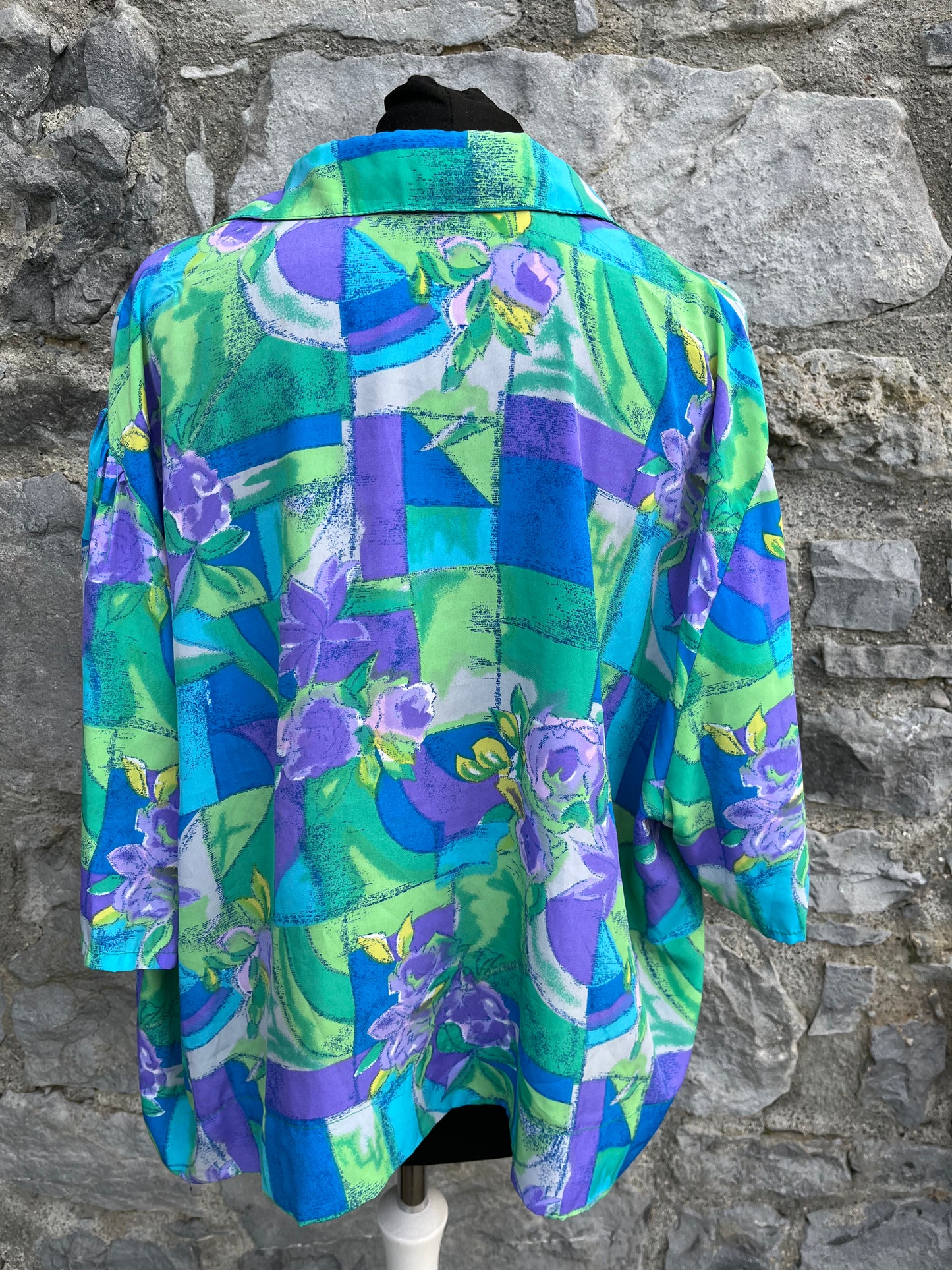 80s purple&green shirt uk 16-20