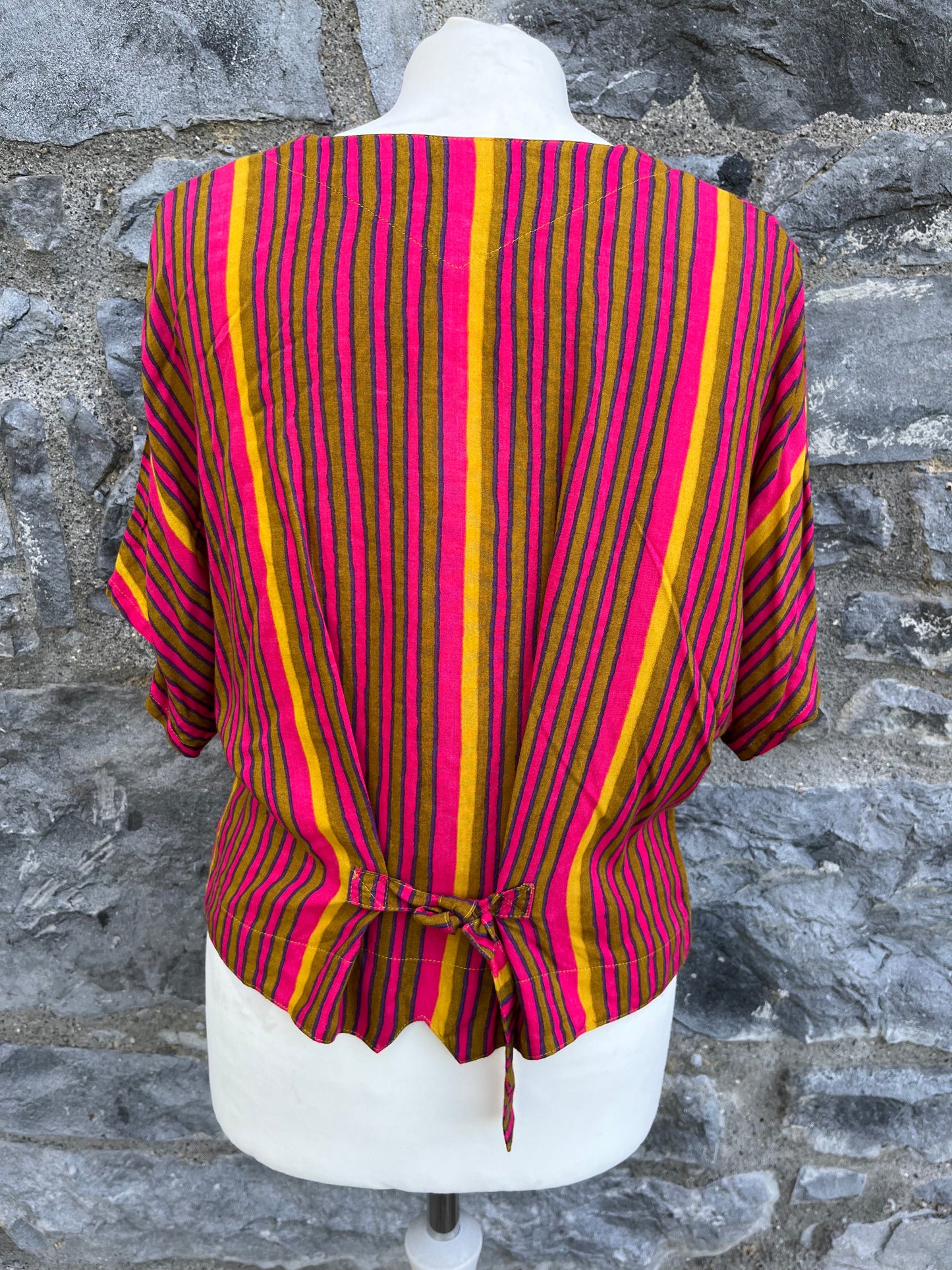 80s pink stripy top uk 10-12