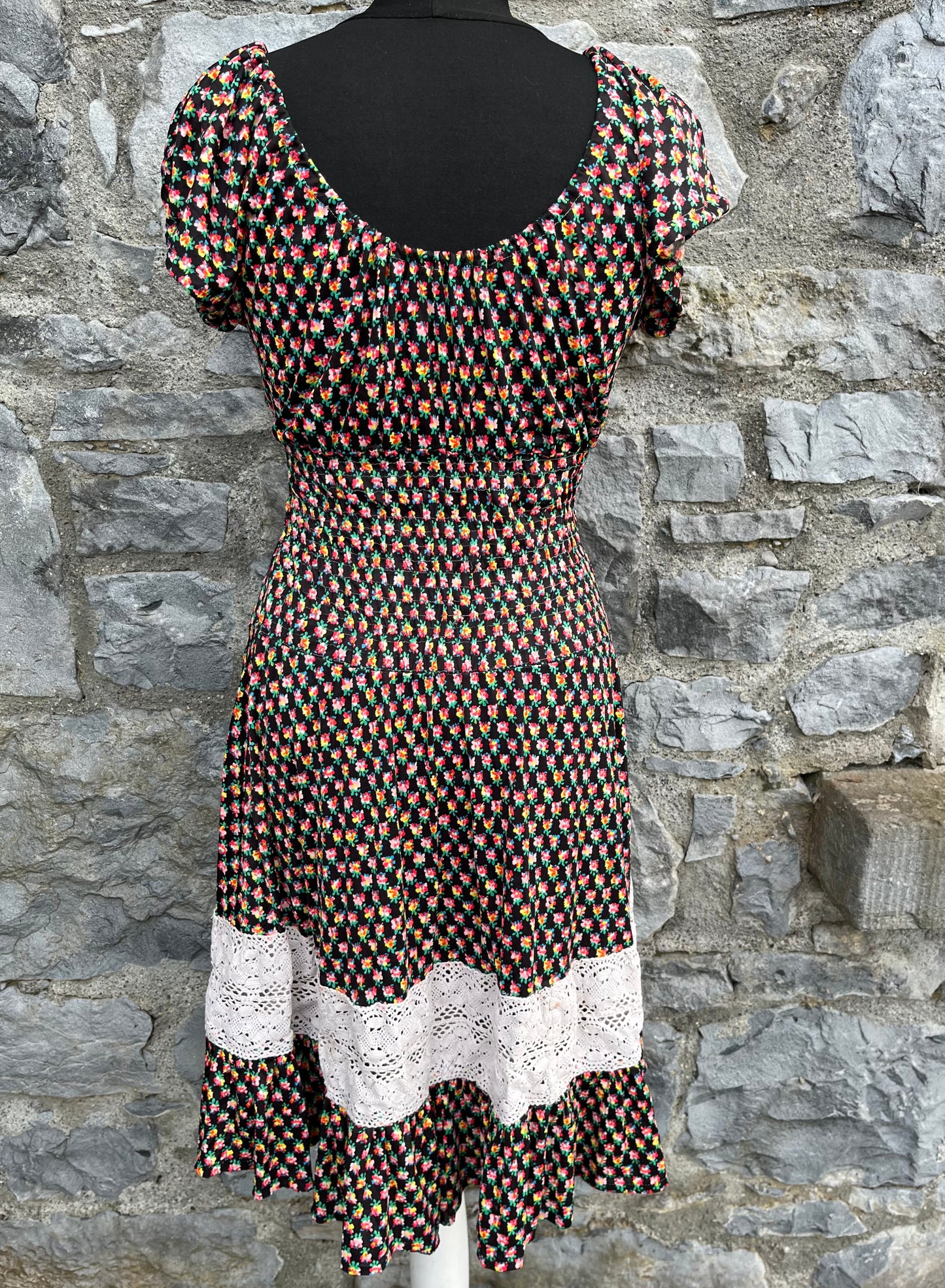 80s brown floral dress uk 10-12