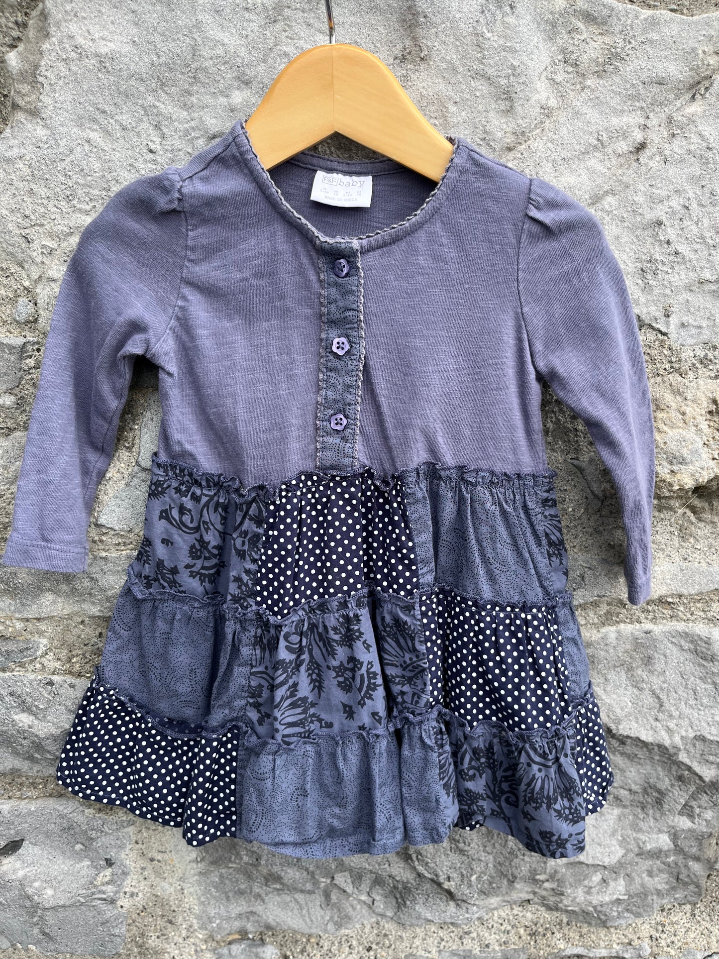 Navy patchwork dress    3-6m (62-68cm)