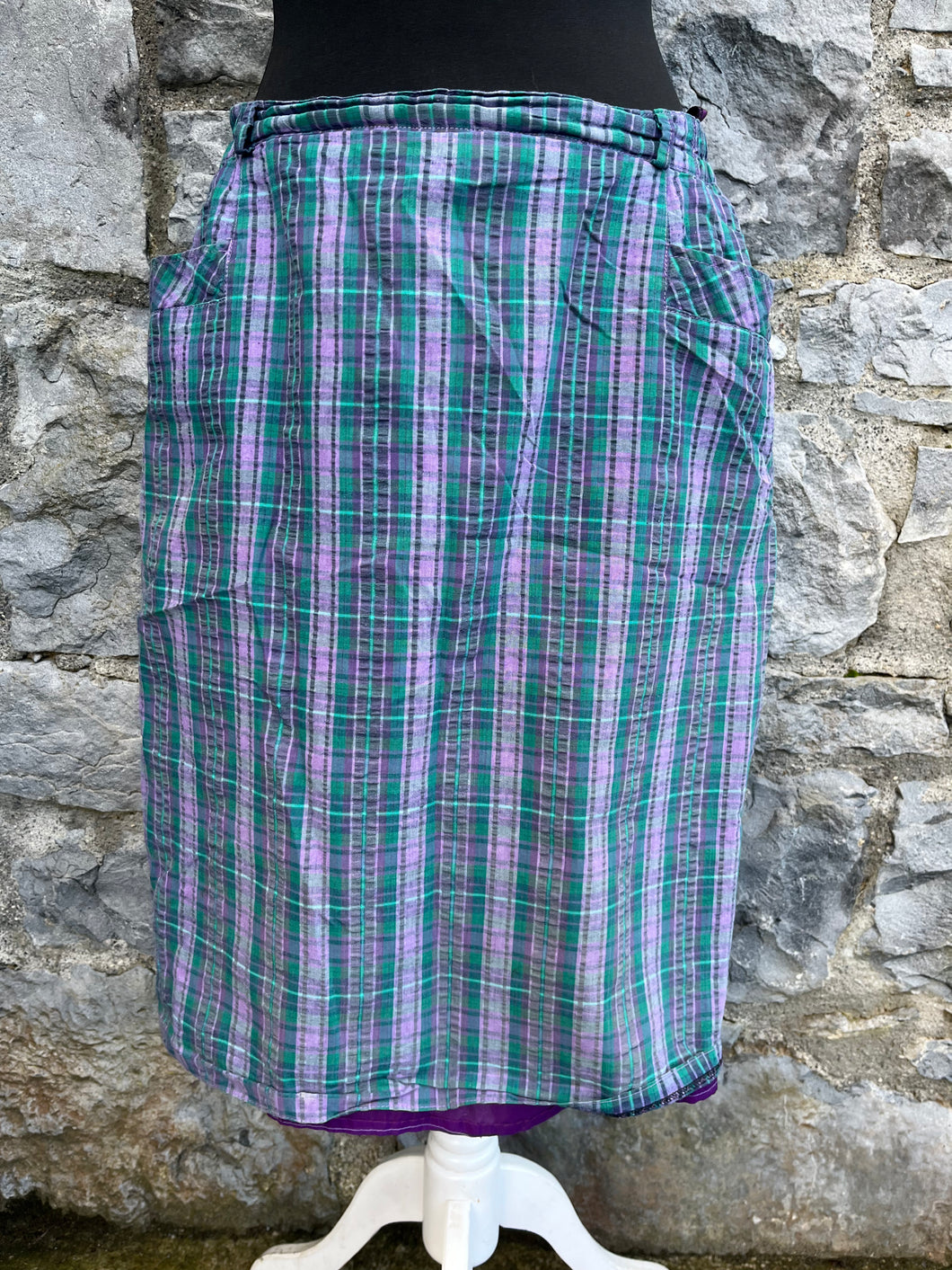 80s purple check skirt uk 14
