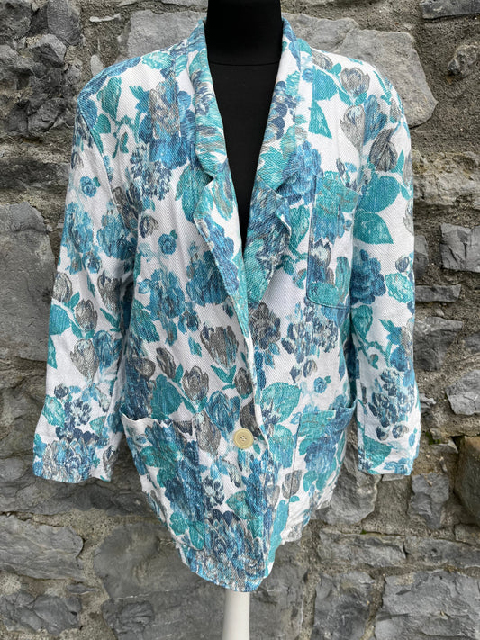 80s teal flowers blazer uk 12