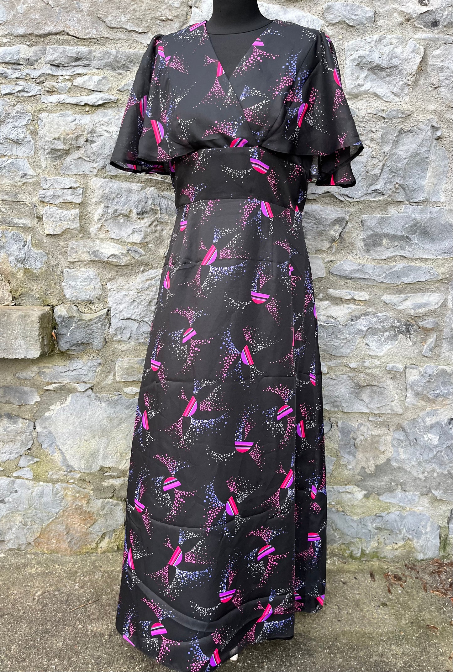 70s Black&pink maxi dress uk 12