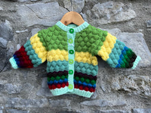 Load image into Gallery viewer, Green&amp;blue bubble knit cardigan  3-6m (62-68cm)
