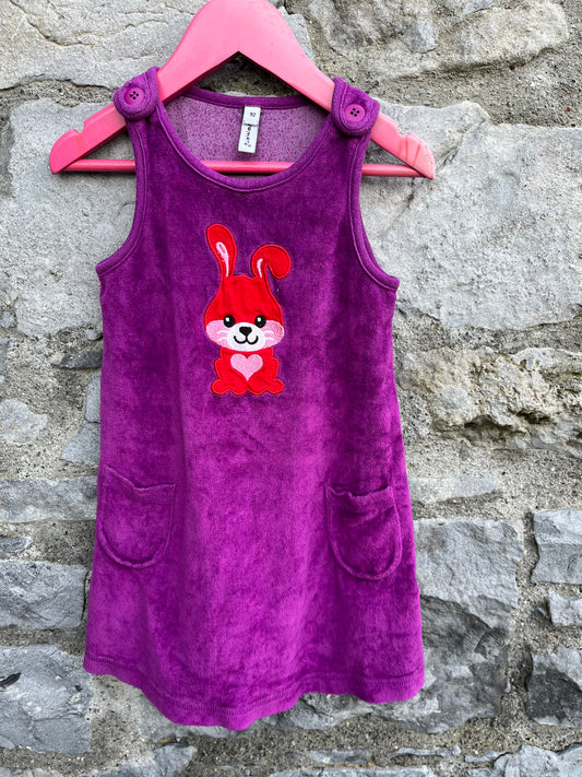 Purple velour bunny pinafore  2y (92cm)