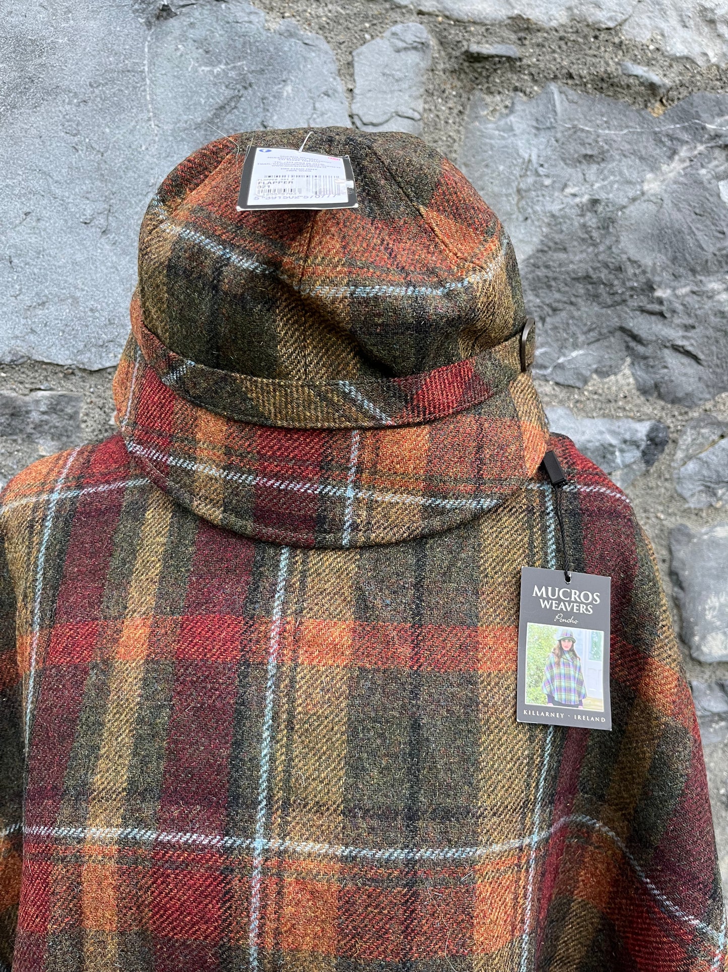 Tartan poncho with a hat