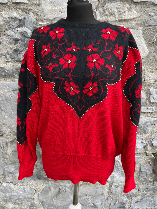 80s red embroidered jumper uk 12